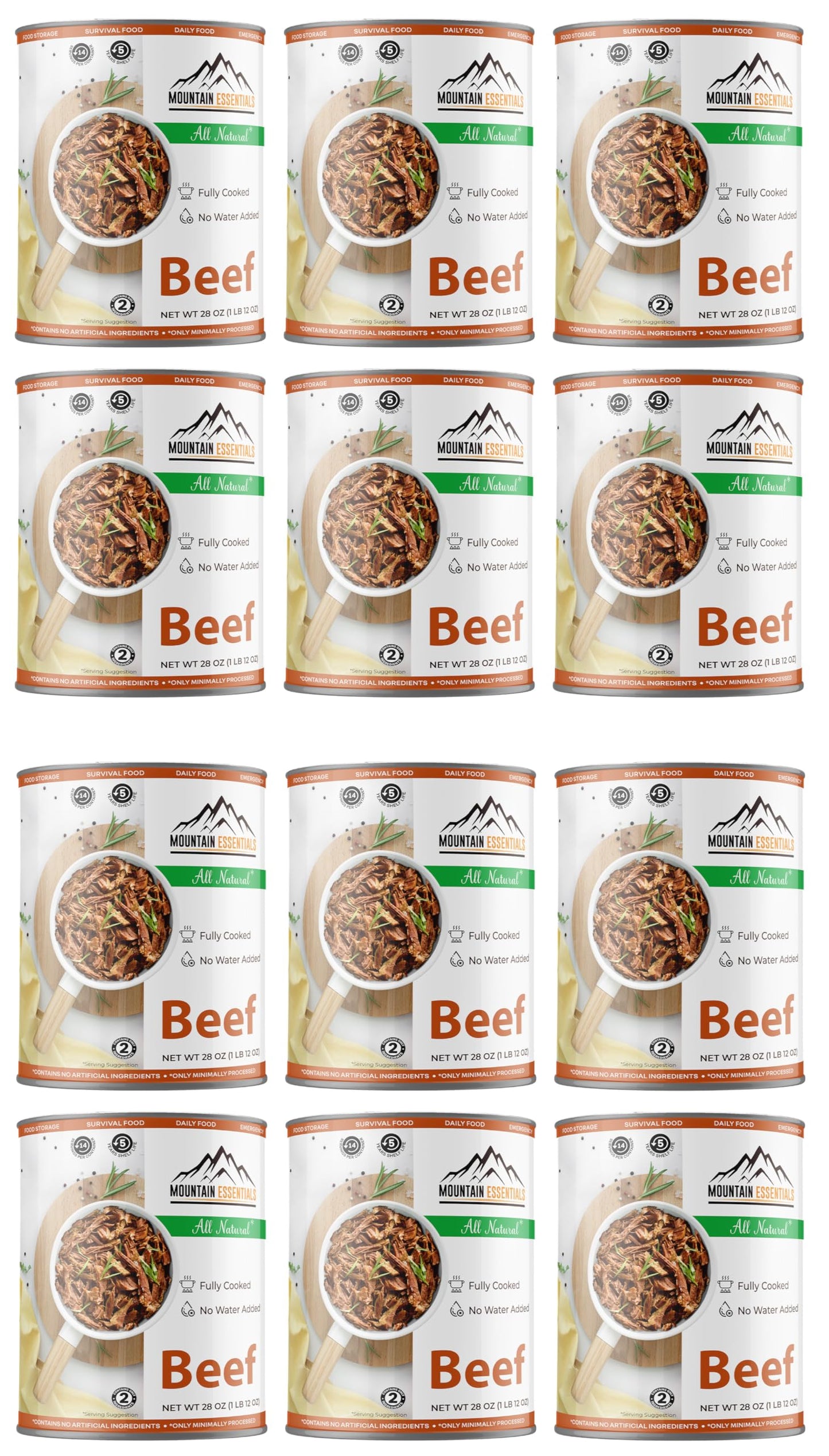 MOUNTAIN ESSENTIALS Canned Beef, All Natural, Gluten Free, Ready to Eat, 28 Oz, Pack of 12