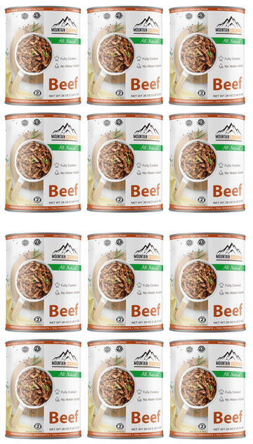 MOUNTAIN ESSENTIALS Canned Beef, All Natural, Gluten Free, Ready to Eat, 28 Oz, Pack of 12