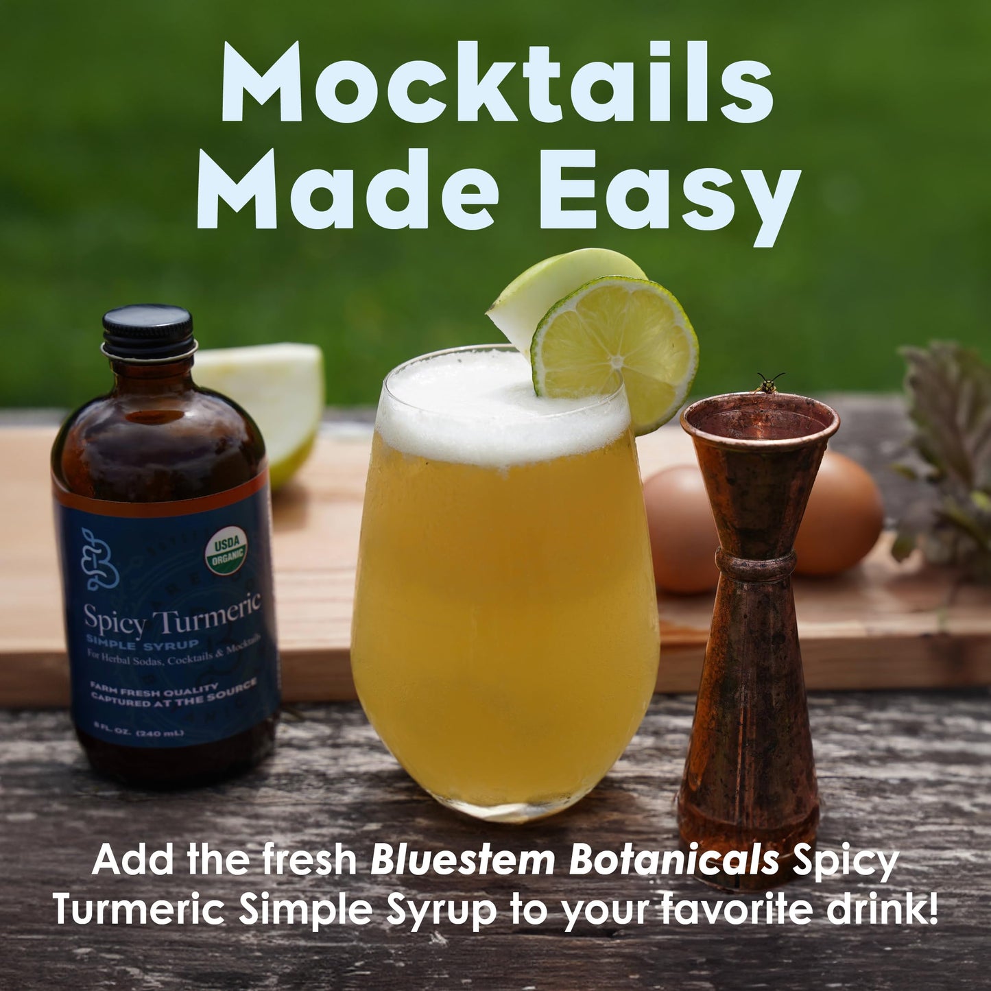 Bluestem Botanicals Organic Spicy Tumeric Simple Syrup, Non-  ic Cocktail Mixer, 8 Fl Oz