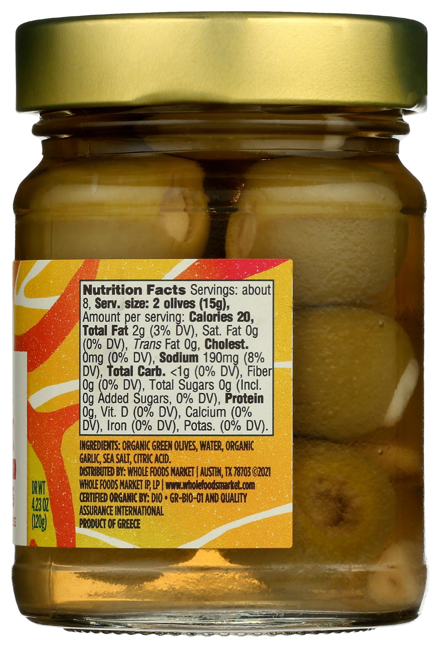 Whole Foods Market, Organic Garlic Stuffed Olives, 4.23 Oz