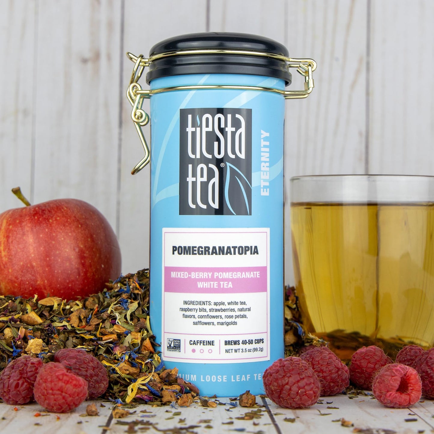 Tiesta Tea Pomegranatopia Premium Loose Leaf White Tea - 3.5 Oz Tin, Low-Caffeine Blend, Brews Up to 50 Cups