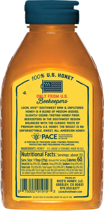 Local Hive Southwest Raw Unfiltered Honey - 16 Oz, 100% Pure Us Honey, Sourced From American Bees And Beekeepers - Natural Sweet