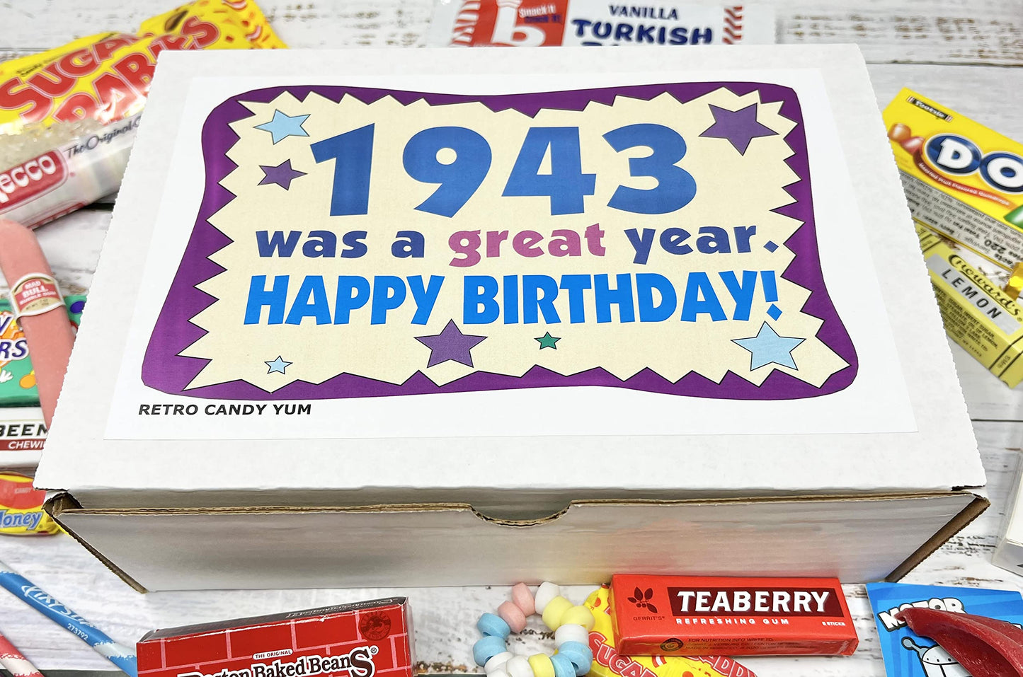 Retro Candy Yum ~ 1943 81St Birthday Gift Box Nostalgic Candy Mix From Childhood For 81 Year Old Man Or Woman Born 1943 Jr