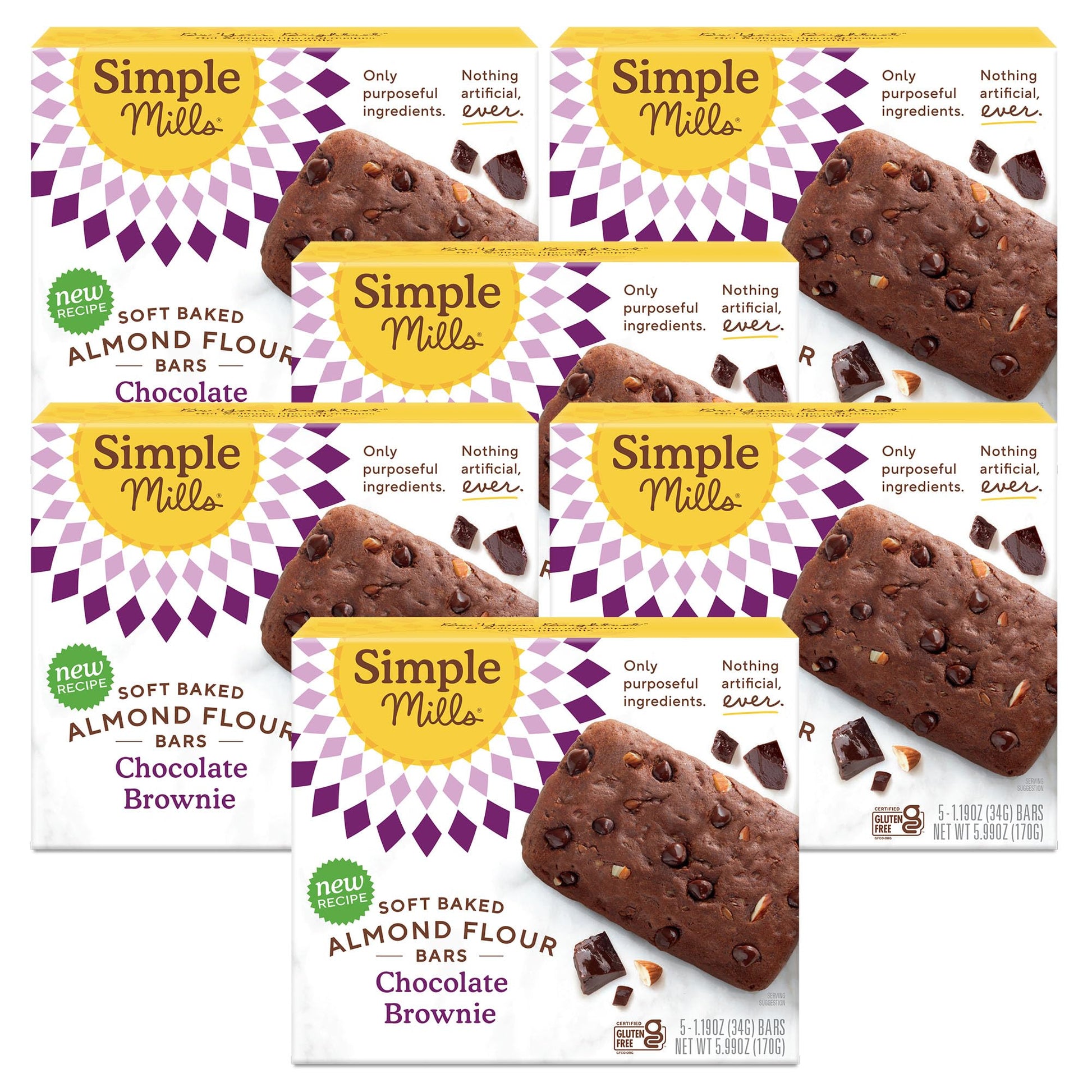 Simple Mills Soft Baked Almond Flour Bars, Chocolate Brownie, Nothing Artificial, Kosher, Grain Free, Gluten Free, 5.99 Ounce (P