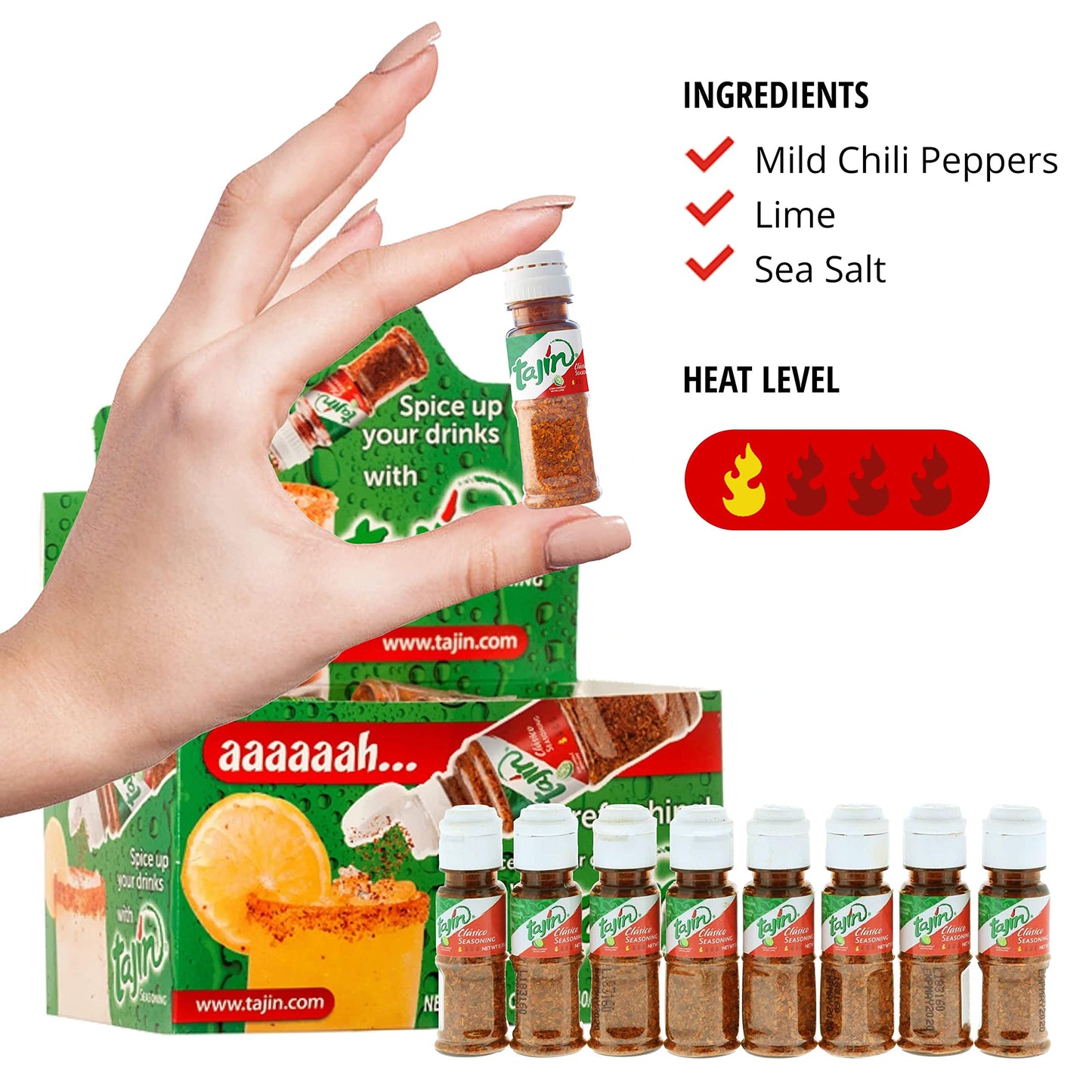 Taj  n Cl  sico Chile Lime Seasoning Mini Display 0.35 oz, 40 Mini Bottles (Pack of 1)