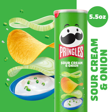 Pringles Potato Crisps Chips, Lunch Snacks, On-The-Go Snacks, Sour Cream And Onion, 5.5Oz Can (1 Can)