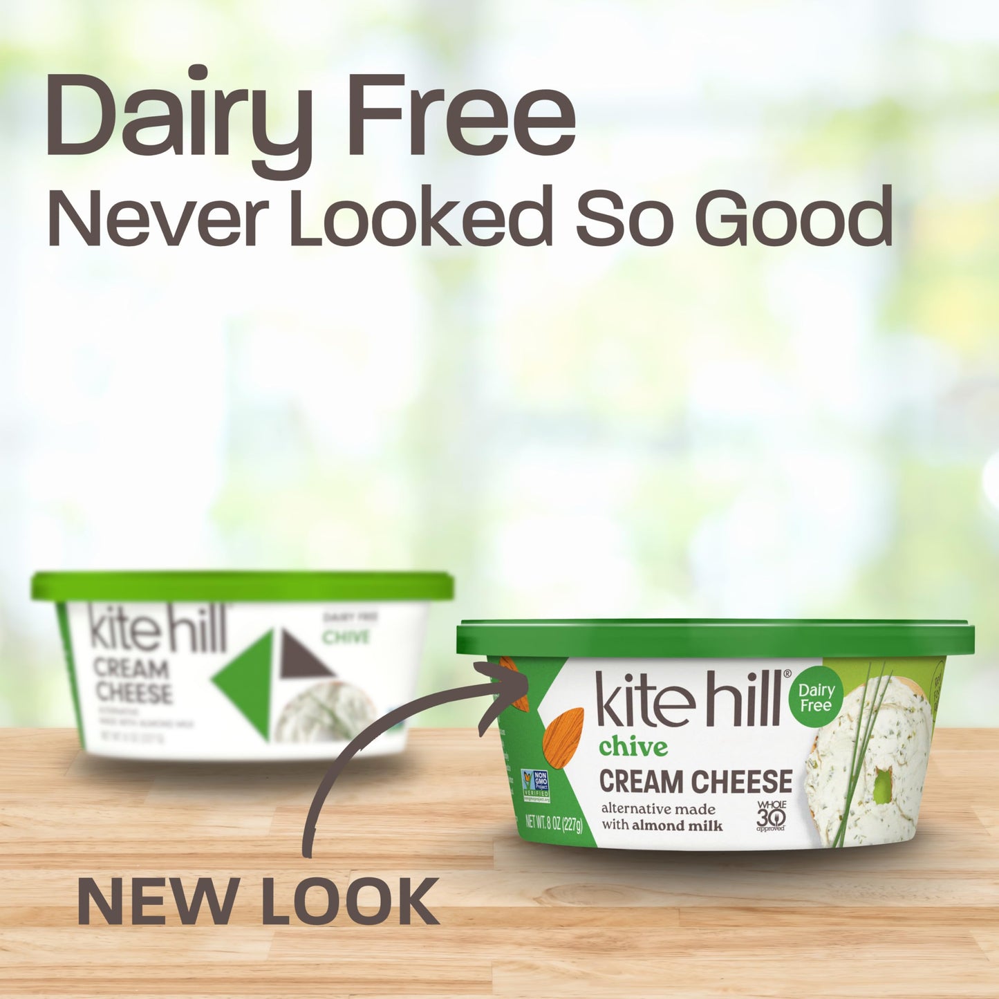 Kite Hill Chive Almond Milk Cream Cheese Style Spread, 8 Ounces, Dairy Free, Whole 30 Approved, Gluten Free, Non-GMO, Vegan