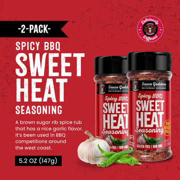Sauce Goddess BBQ Sweet Heat Spice Shaker (2-Pack) - BBQ Rub with Brown Sugar and Has a Nice Garlic Flavor. Combination of Spicy