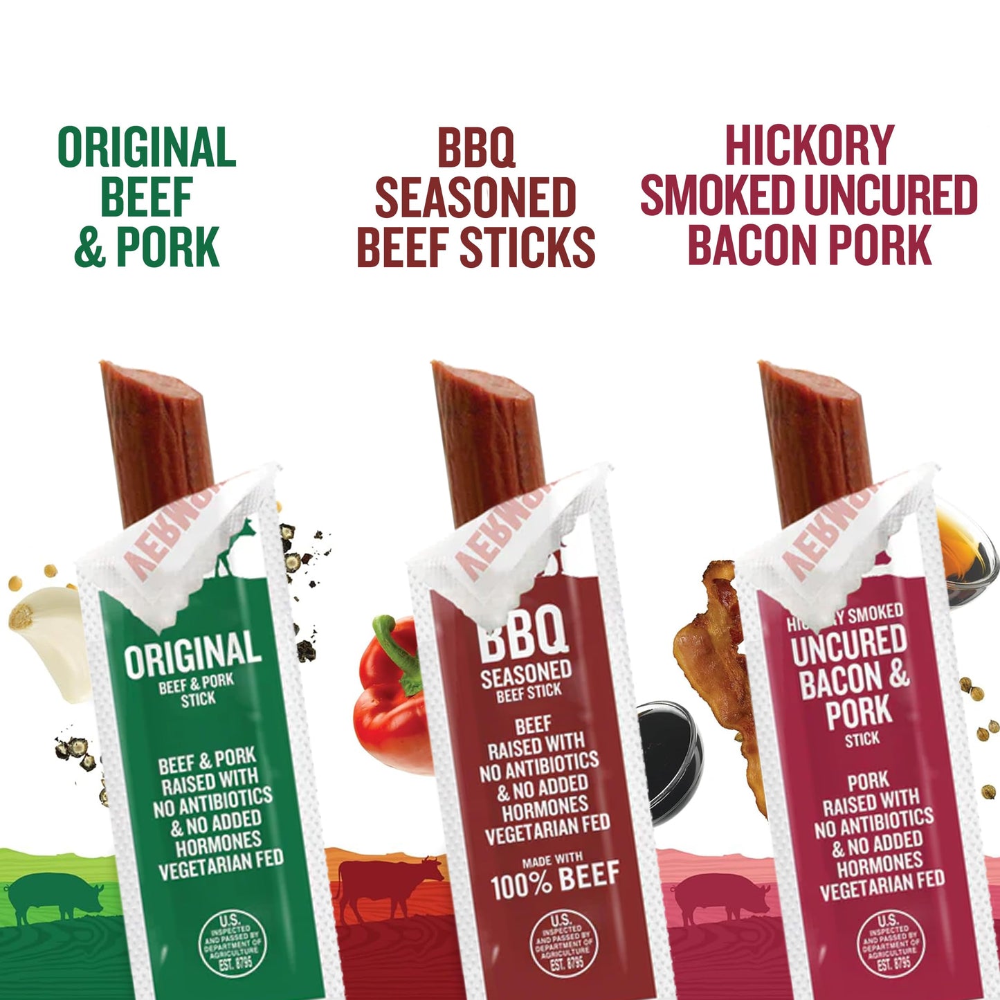 Vermont Smoke & Cure Mini - Meat Sticks Variety Pack - Protein Snacks, No Antibiotics Or Added Hormones, Hiking Snacks- .5 Oz, 1