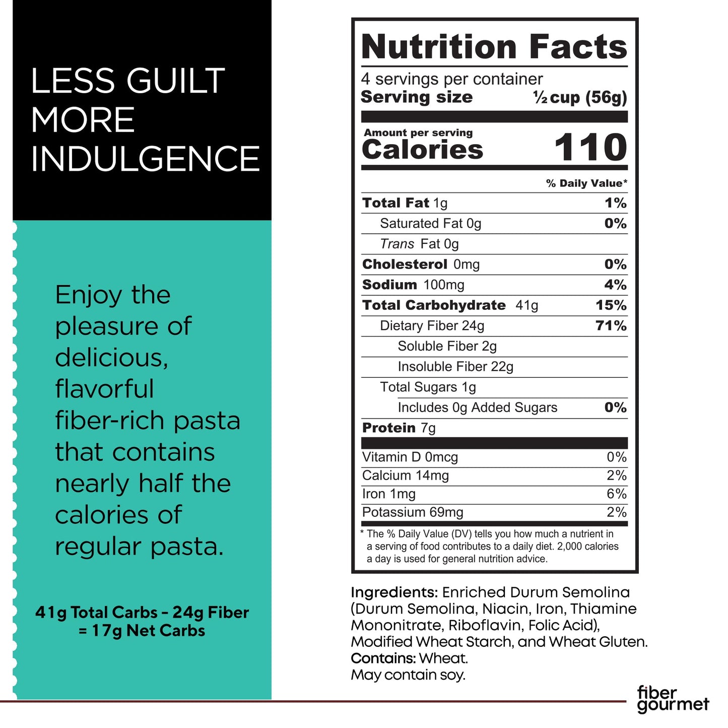 Fiber Gourmet Low Carb Pasta Variety Pack - Spaghetti, Rotini, Penne, Elbows - High Fiber, Keto Friendly, Non-GMO, Vegan, Kosher