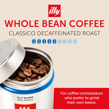Illy Whole Bean Coffee, Decaffeinated - Medium Roast - Mild & Balanced - 100% Arabica - Whole Beans - Pressurized Packaging Seal