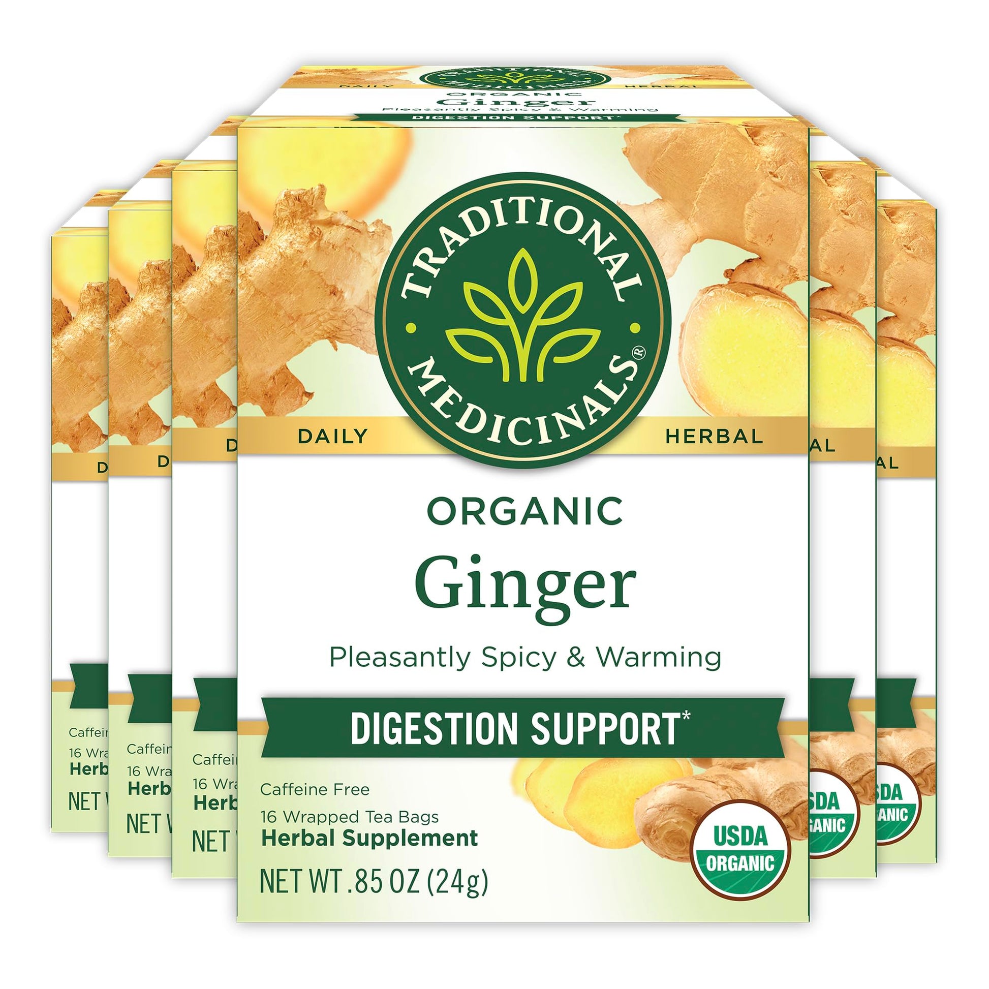 Traditional Medicinals Organic Ginger Tea, 96 Bags (6 Pack), Pleasantly Spicy & Warming, 0.85 Ounce