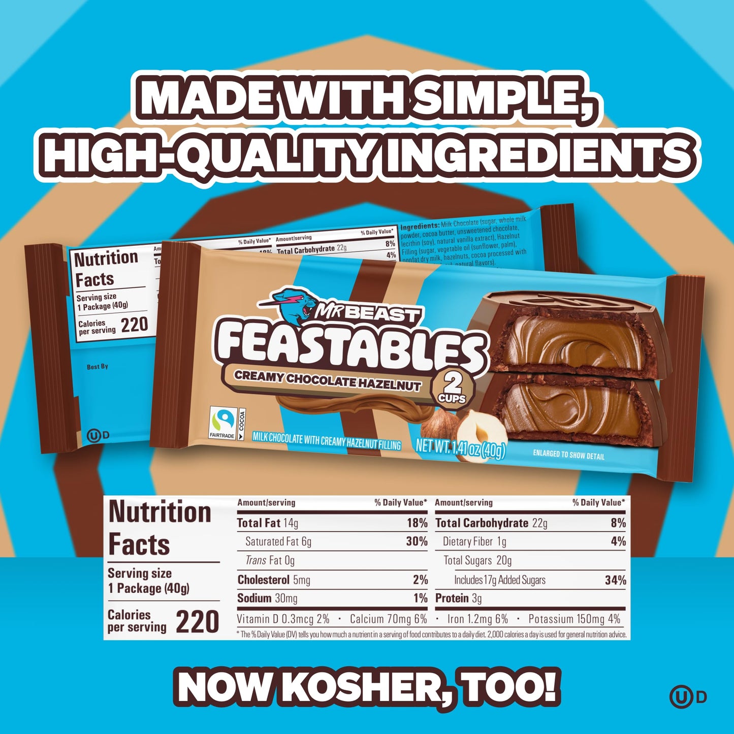 Feastables MrBeast Hazelnut Cups  Milk Chocolate & Creamy Hazelnut Filling  Cups for mature-themeds & Kids  Chocolate Candy for Snacks  Gifts  or Dessert  Made With Fairtrade Cocoa  2 Pack  24 Count