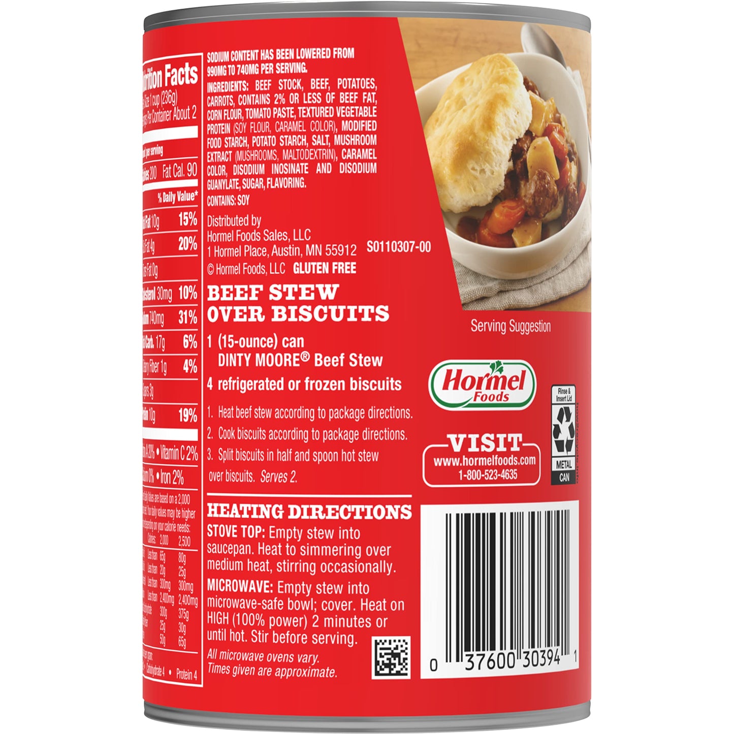 DINTY MOORE Beef Stew, 25% Less Sodium, 15 oz. can, Pack of 12