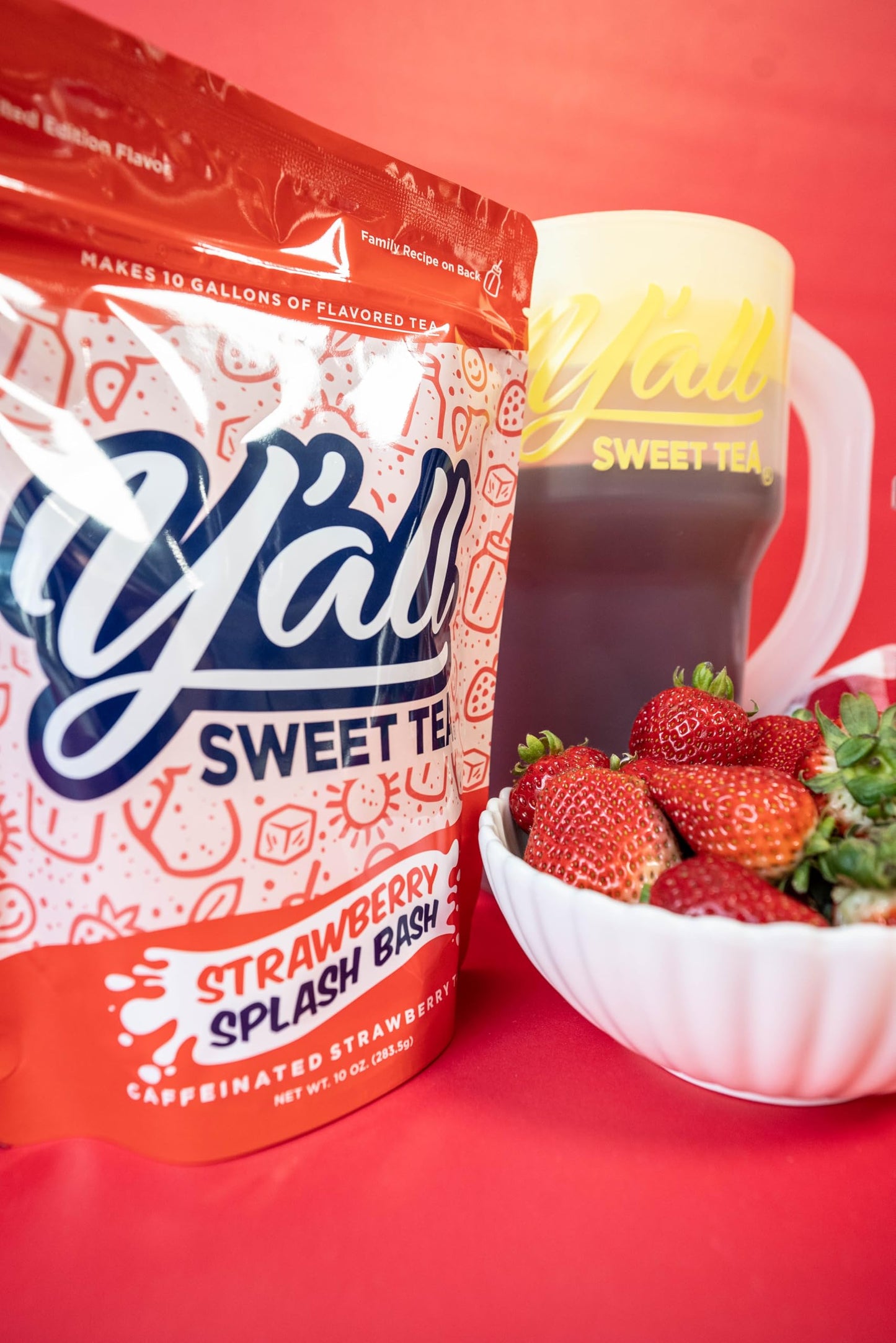 Yall Sweet Tea Strawberry Flavored Iced Tea Bags, 1 Gallon Size, 10 Bags per Pack, Caffeinated, Quick Brew Southern Iced Tea