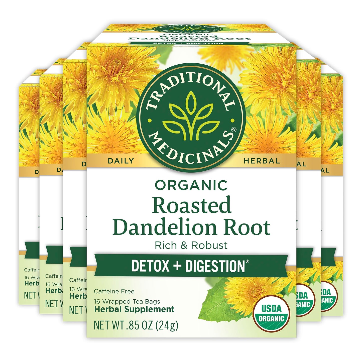 Traditional Medicinals Organic Roasted Dandelion Root Tea, 96 Bags, Supports Kidney Function & Healthy Digestion, Pack of 6