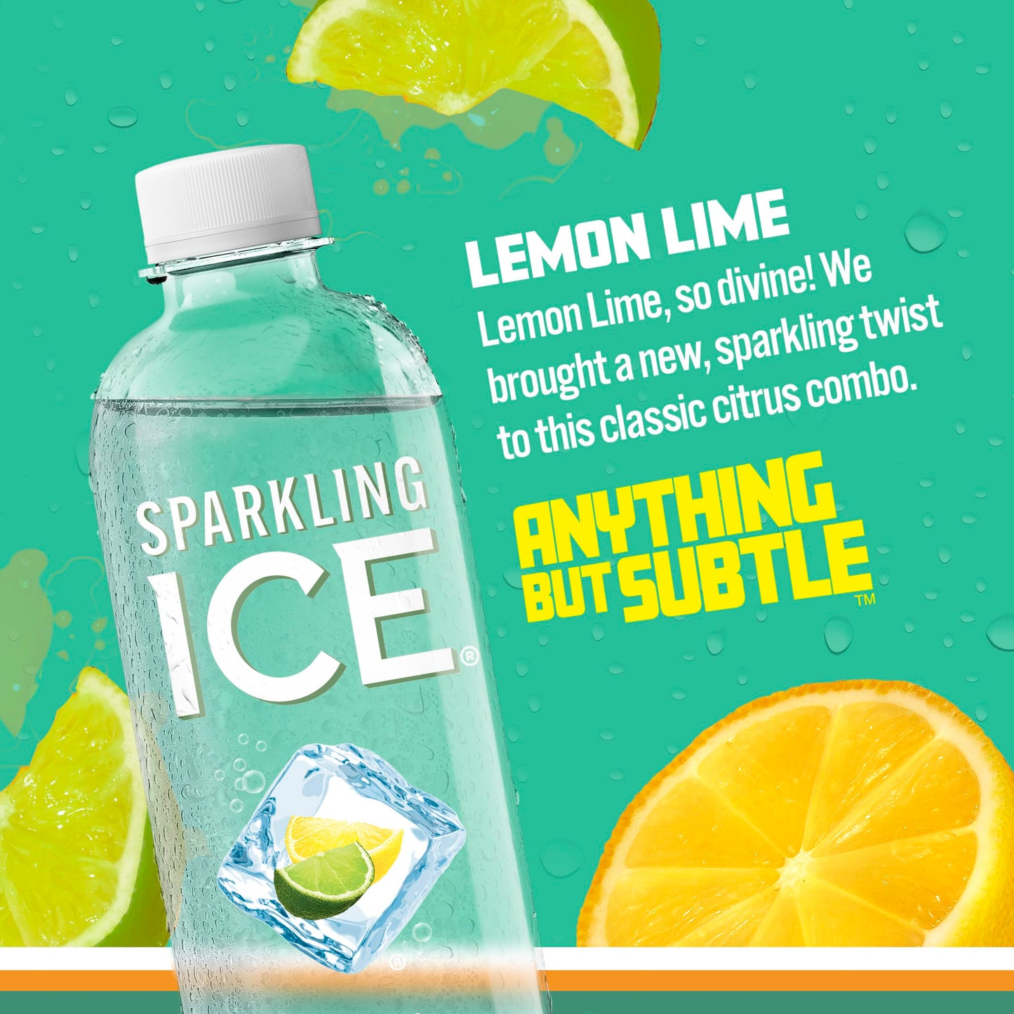 Sparkling Ice, Lemon Lime Sparkling Water, Zero Sugar Flavored Water, With Vitamins And Antioxidants, Low Calorie Beverage, 17 F