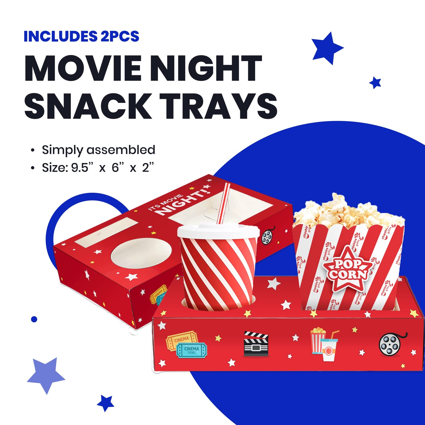Movie Night Basket Gift Set - with Candy Variety Pack  Movie Trays  Movie Snacks & Popcorn Set - Gift Baskets For Families by Cheshire Gifts