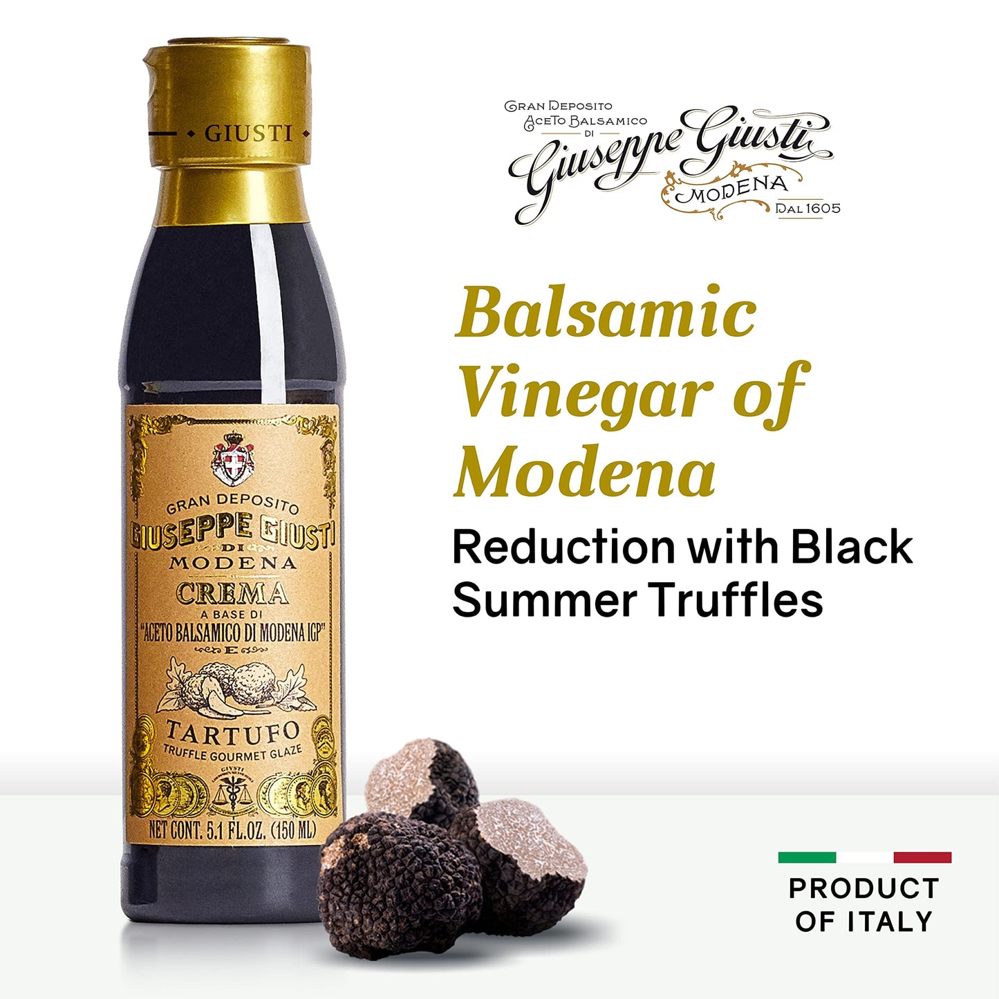 Giusti Truffle Glaze - Balsamic Reduction for Meat, Cheese & Salads - 5.07 fl oz - Balsamic Vinegar of Modena Black