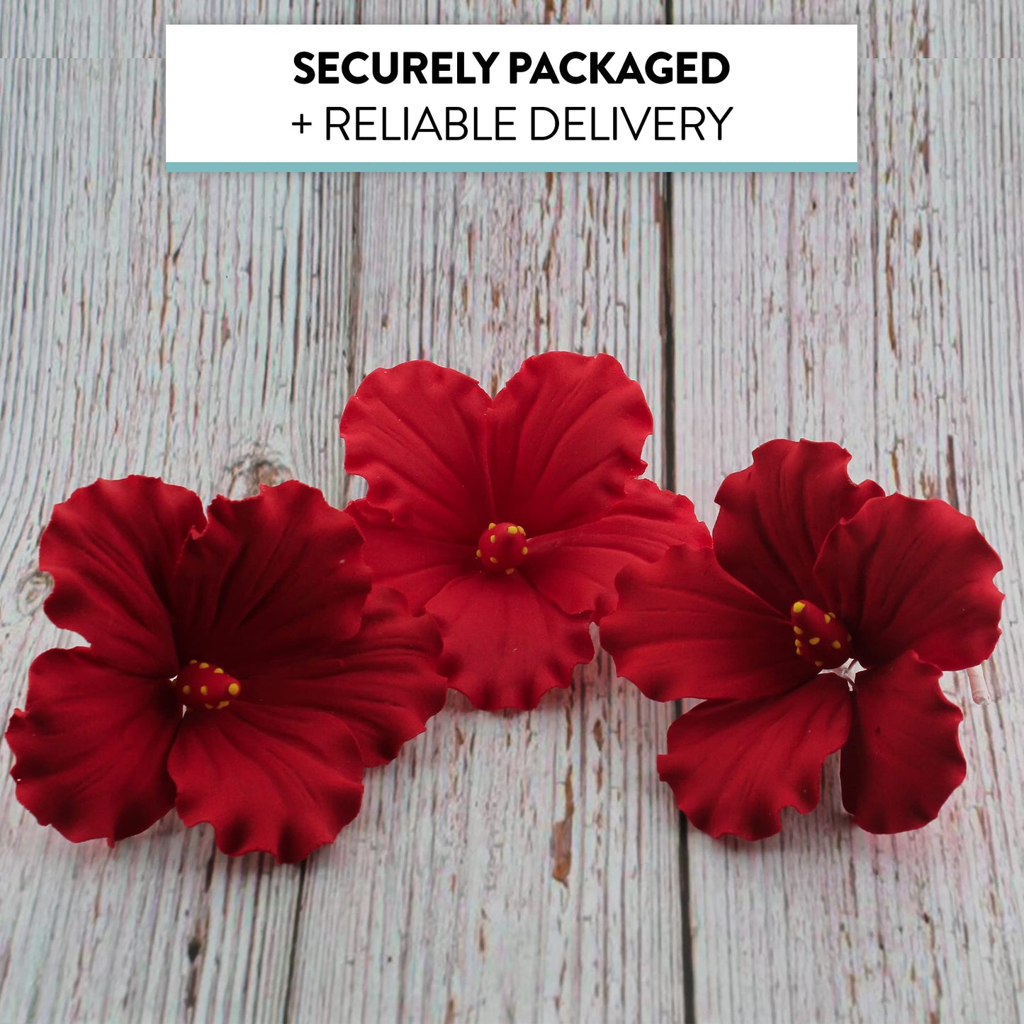 Global Sugar Art Hibiscus Sugar Cake Flowers, Red, Hawaiian Cake Flower Large 3 Count By Chef Alan Tetreault