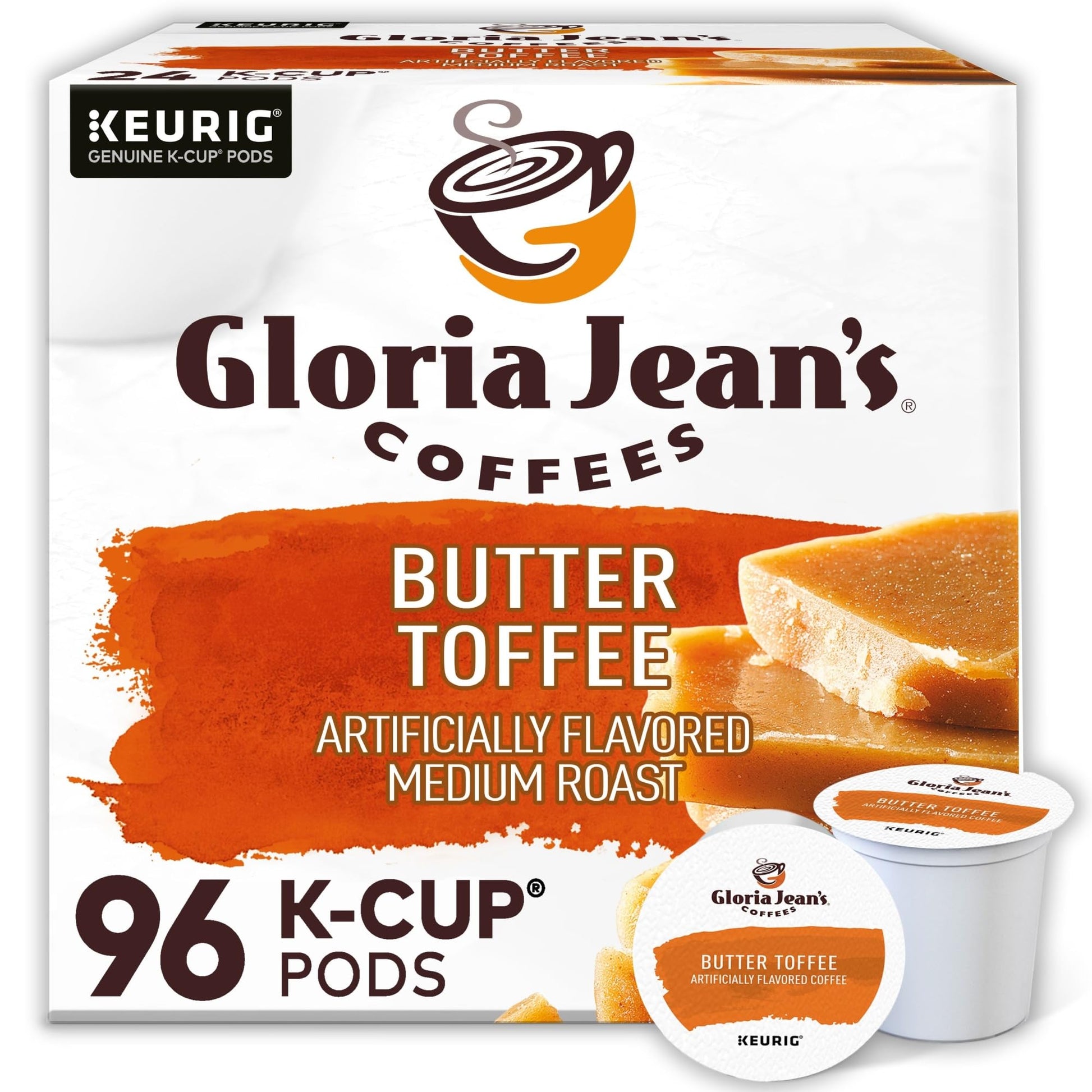 Gloria Jeans Butter Toffee Keurig Single-Serve K-Cup Pods, Medium Roast, 24 Pods Per Pack, Case Of 4 Packs