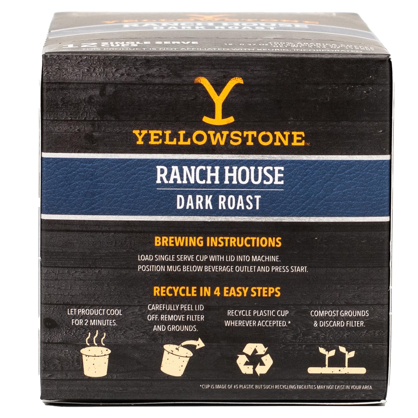 Y Yellowstone Yellowstone Ranch House Dark Roast Coffee Pods, 72 Count, 100% Arabica, Single Serve Recyclable Cups