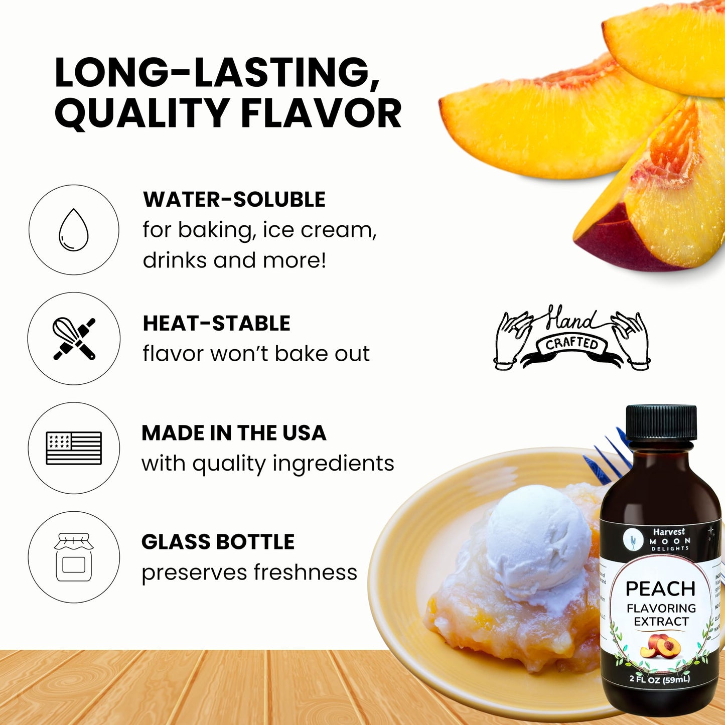 Natural Peach Extract - 2 Oz - Water-Soluble - By Harvest Moon Delights - Peach Extract For Baking, Ice Cream, Drinks, And Candy