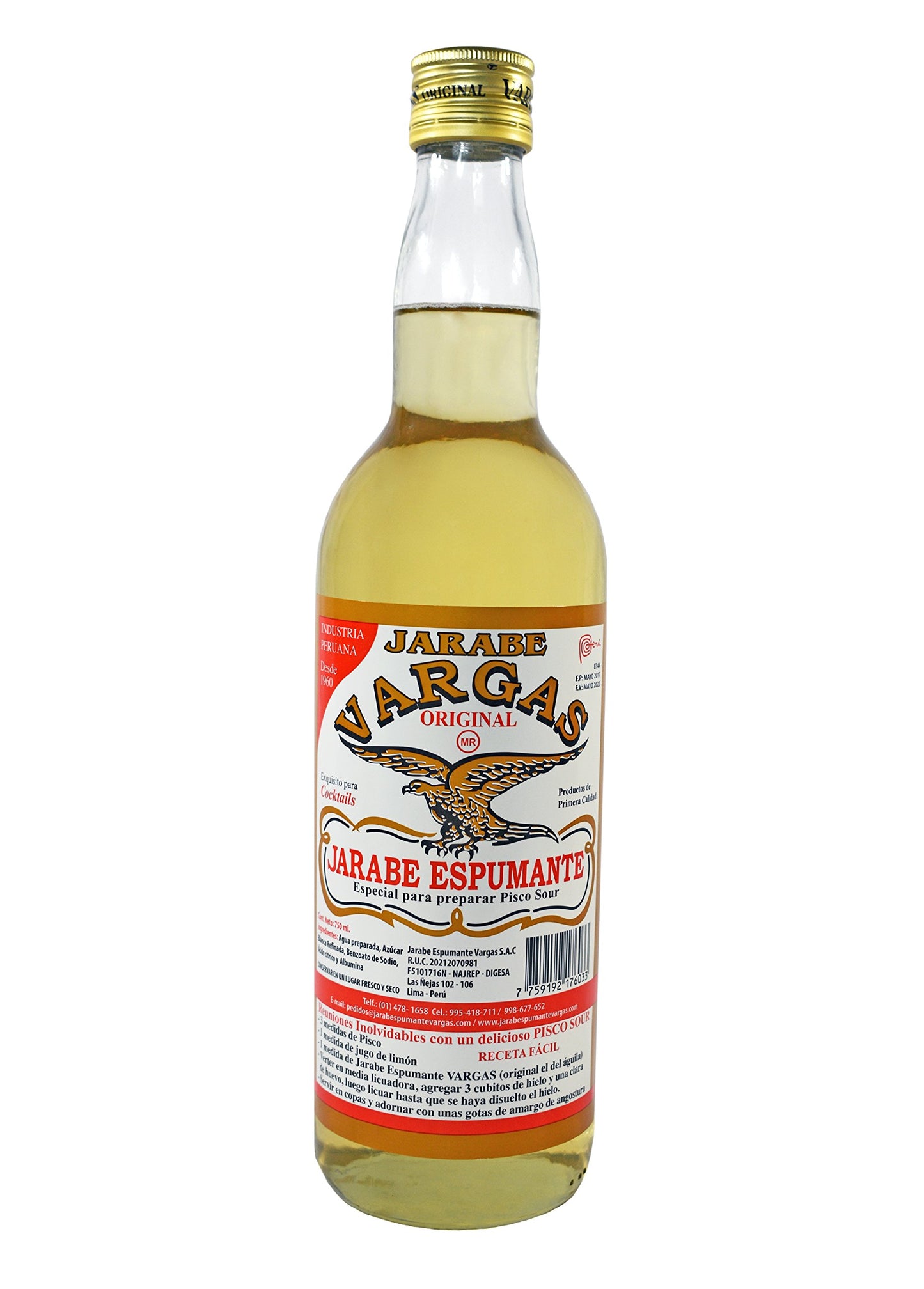 Vargas Gomme Syrup Jarabe De Goma Imported From Peru 750 Ml. Authentic Peruvian Sugar Syrup For Mixed Flavors  Pisco Sour  Coffee  Flavor Blend Sour  Bar Essentials  Mixed Flavor Mixer