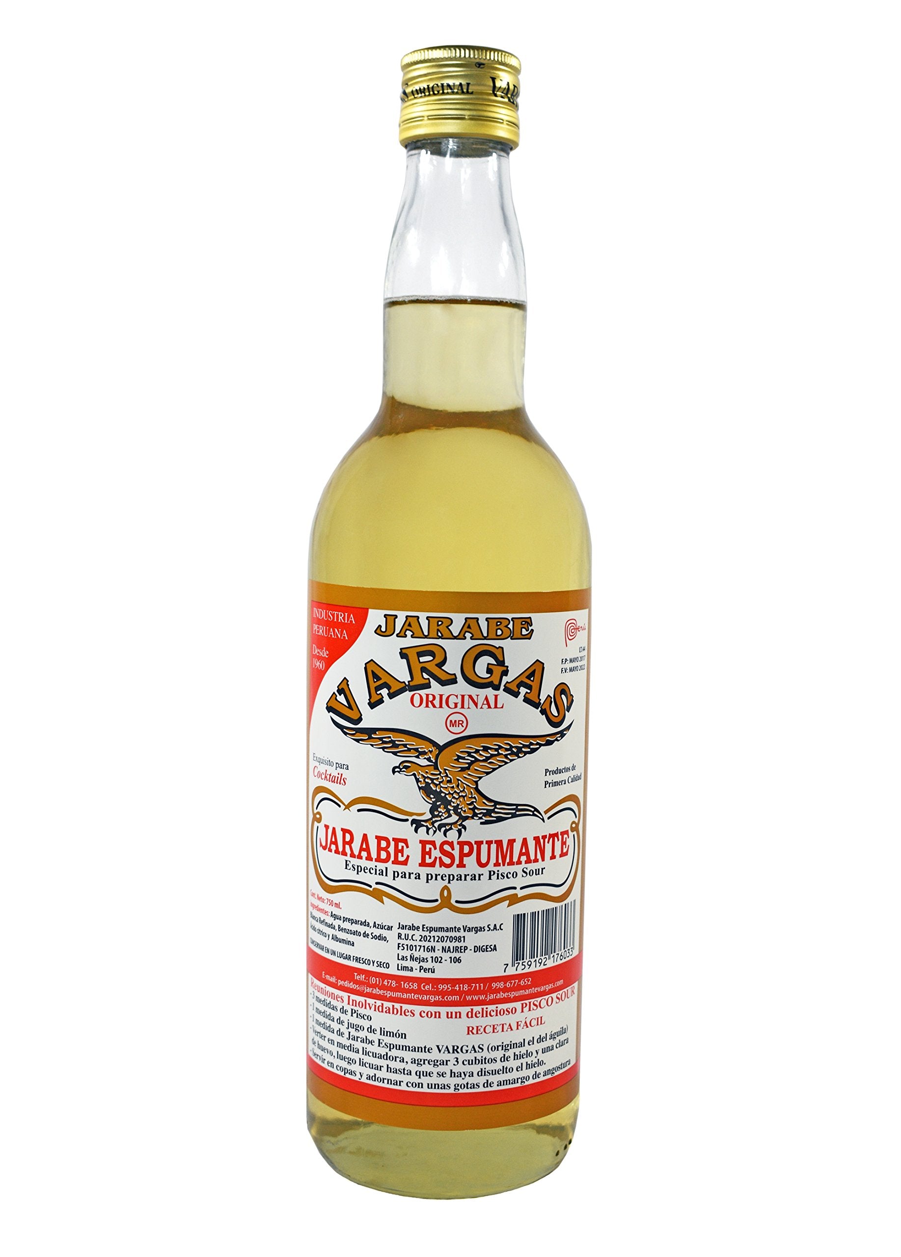 Vargas Gomme Syrup Jarabe De Goma Imported From Peru 750 Ml. Authentic Peruvian Sugar Syrup For Mixed Flavors  Pisco Sour  Coffee  Flavor Blend Sour  Bar Essentials  Mixed Flavor Mixer
