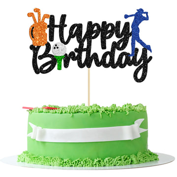 Gyufise 1Pcs Golf Cake Topper Golf Happy Birthday Sign Cake Topper Golf Ball Player Cake Decorations For Sport Theme Man Boy Gir