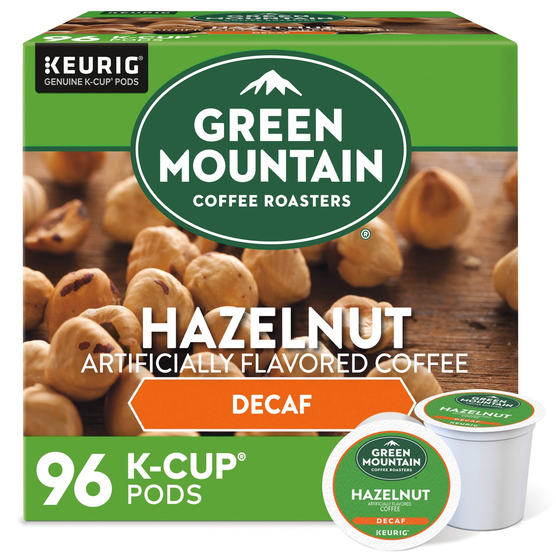 Green Mountain Coffee Roasters Hazelnut Decaf Coffee K-Cup Pods, Light Roast, 96 Count
