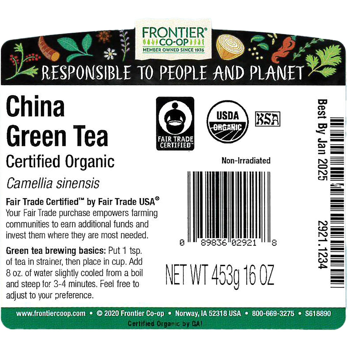 Frontier Co-Op Organic China Green Tea, 1Lb Bulk Bag - Chinese Green Tea Loose Leaf - Aromatic, Flavorful & Calming - Perfect For Tea & Culinary Uses