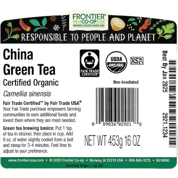 Frontier Co-Op Organic China Green Tea, 1Lb Bulk Bag - Chinese Green Tea Loose Leaf - Aromatic, Flavorful & Calming - Perfect For Tea & Culinary Uses