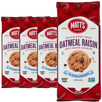 Matts Bakery | Oatmeal Raisin Cookies | Soft-Baked, Non-GMO, All-Natural Ingredients; 4 Bags (10.5oz Each)