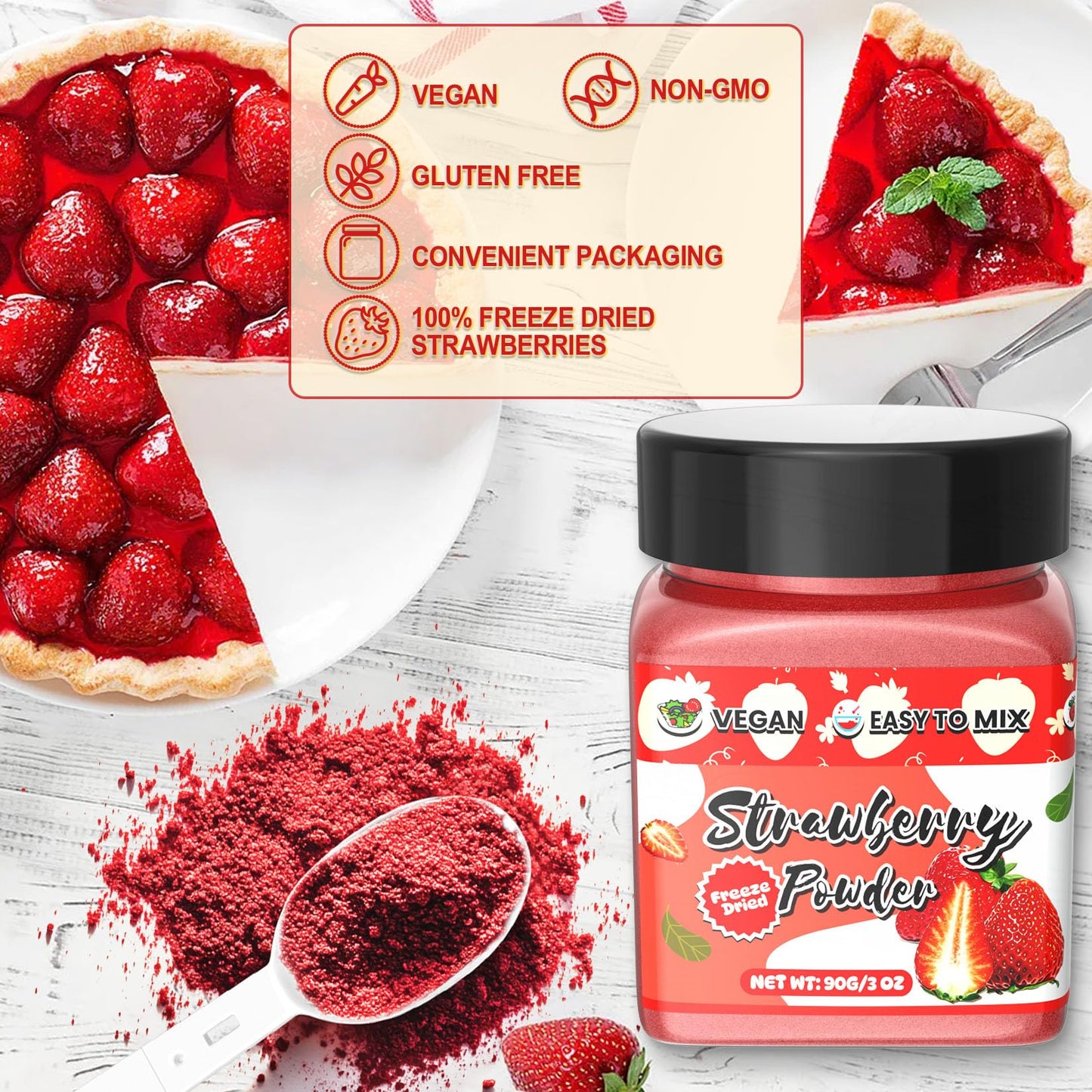 ERCorArt Strawberry Powder - 100% Pure Freeze Dried Fruit Powder, Vegan, Natural Food Coloring, 3oz, Pink