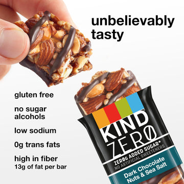Kind Zero Added Sugar Bars, Keto Friendly Snacks, Dark Chocolate Nuts And Sea Salt, 6.2Oz Box (5 Bars)