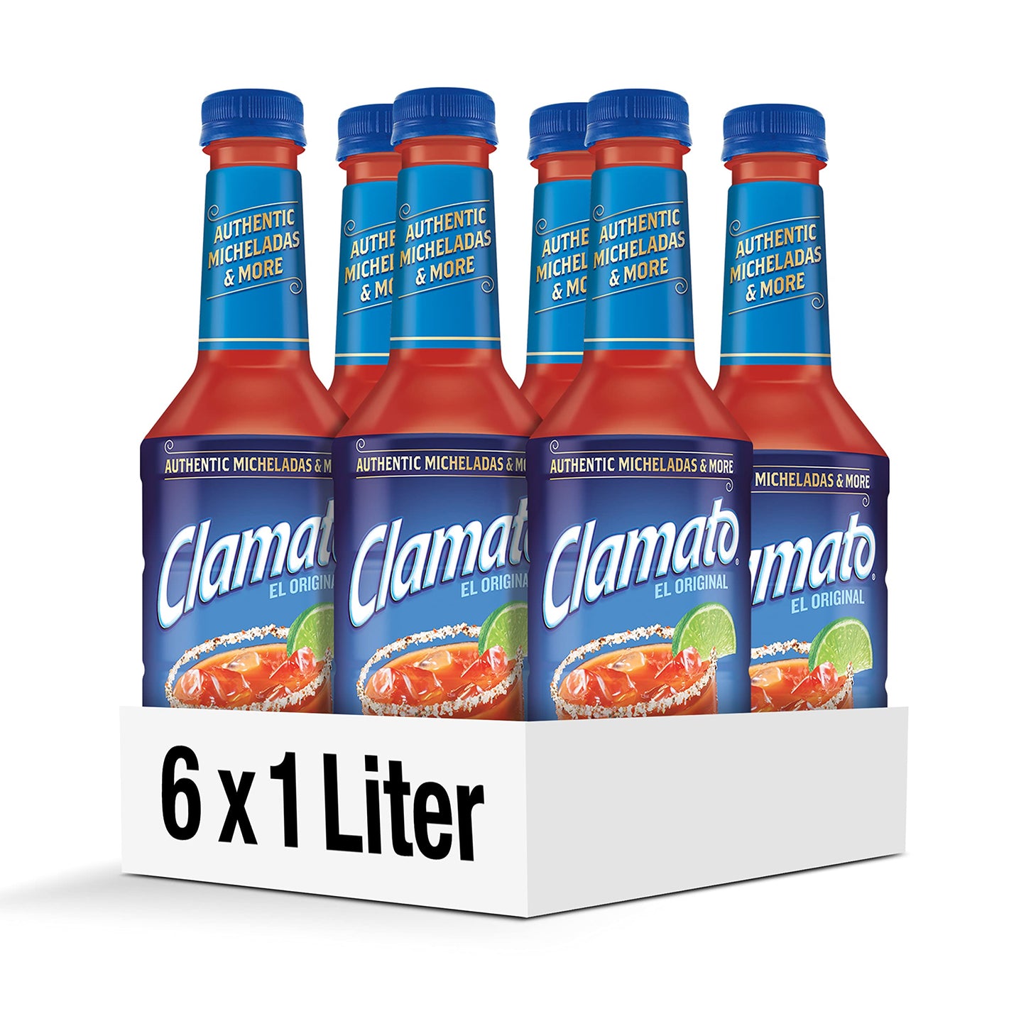 Clamato Original Tomato Cocktail, 1 L Bottle (Pack of 6) - 33.8 Fl Oz