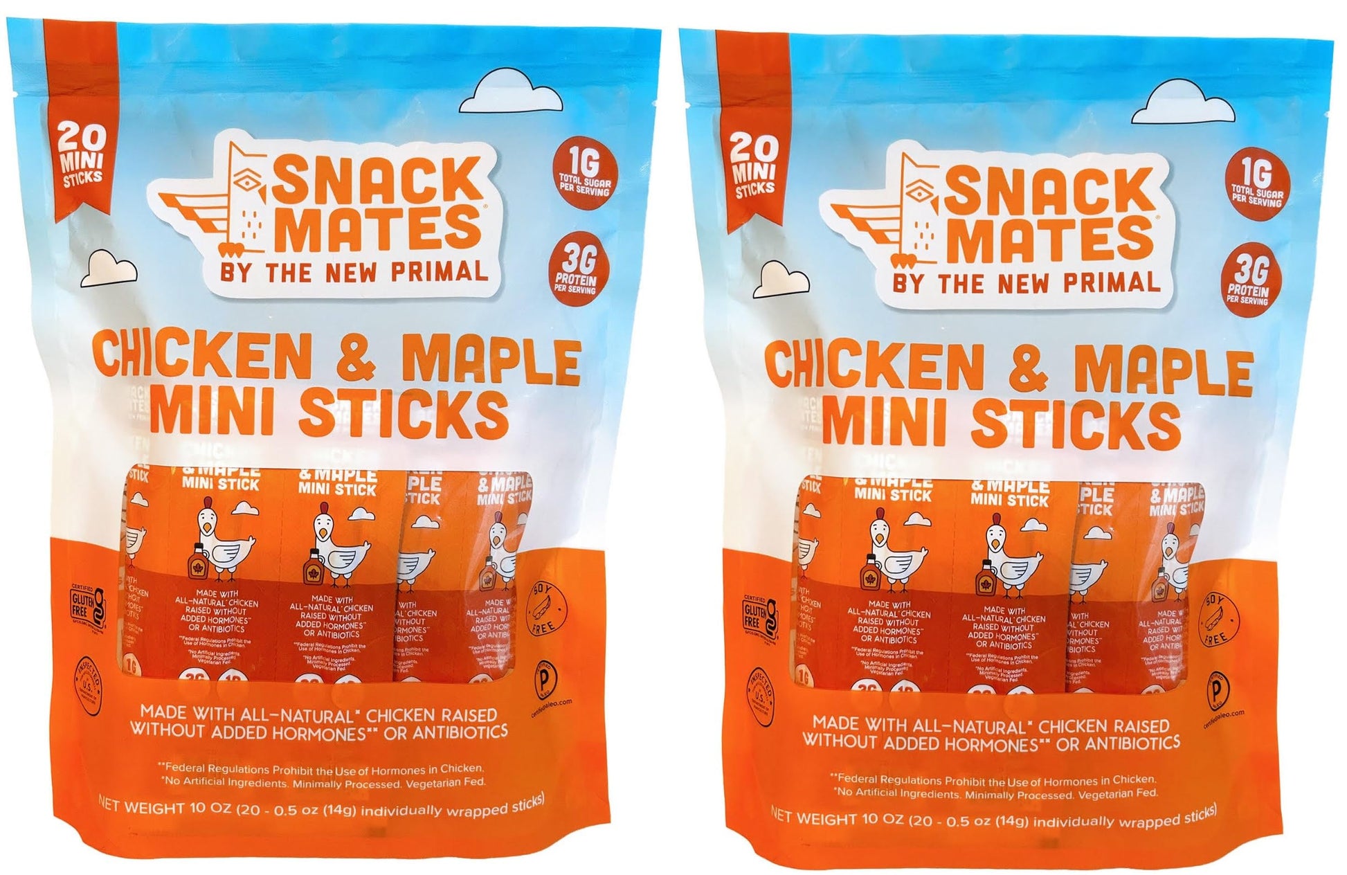 (Pack of 2) Chicken & Maple Mini Sticks by The New Primal, Gluten Free Healthy Snacks for Kids, Low Sugar High Protein Back to S