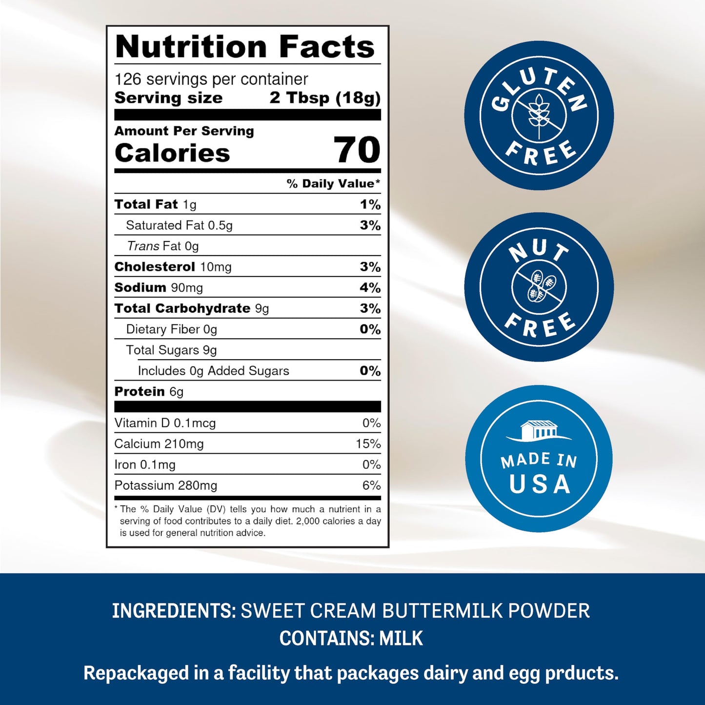 Judees Buttermilk Powder 5 lb - 100% Non-GMO, Gluten-Free and Nut-Free - Perfect for Pancakes, Fried Chicken and Cornbread - Mad