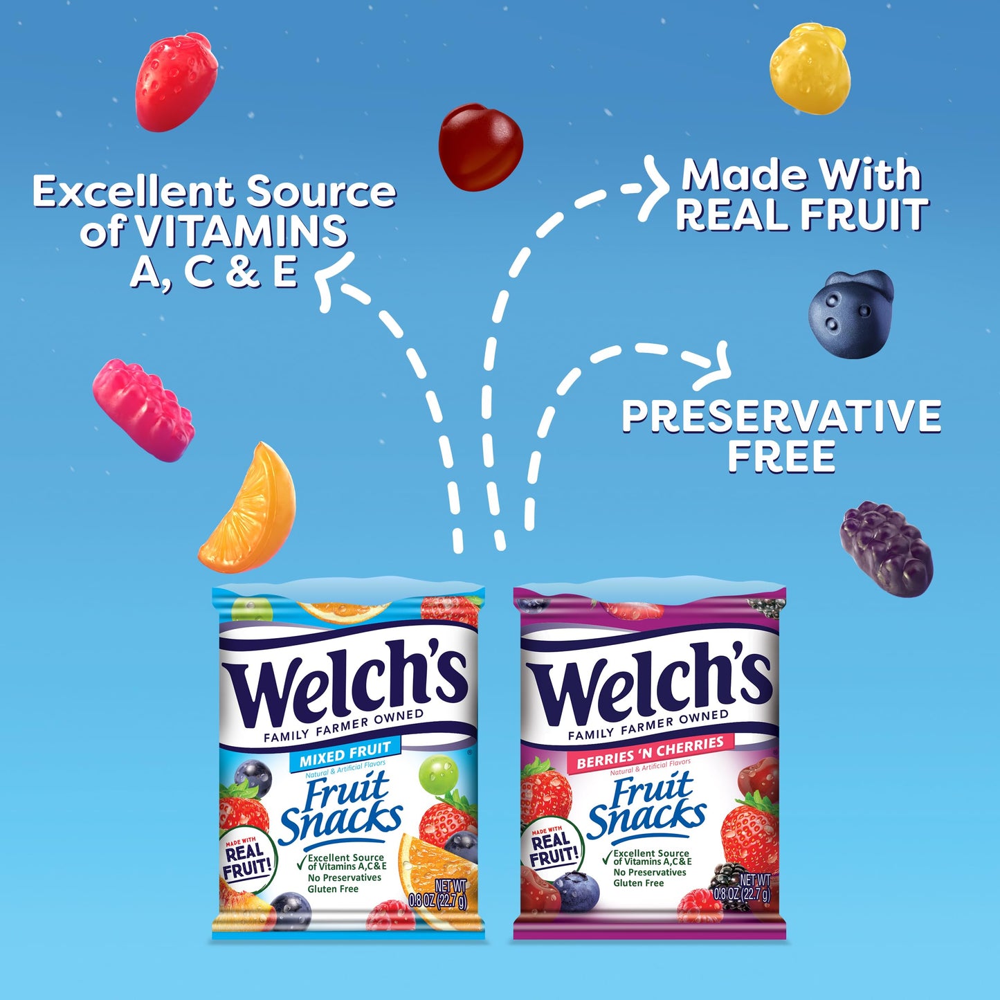 Welch s Fruit Snacks, Mixed Fruit & Berries  N Cherries Variety Pack, Great for School Lunches, Bulk Pack, Stocking Stuffers,