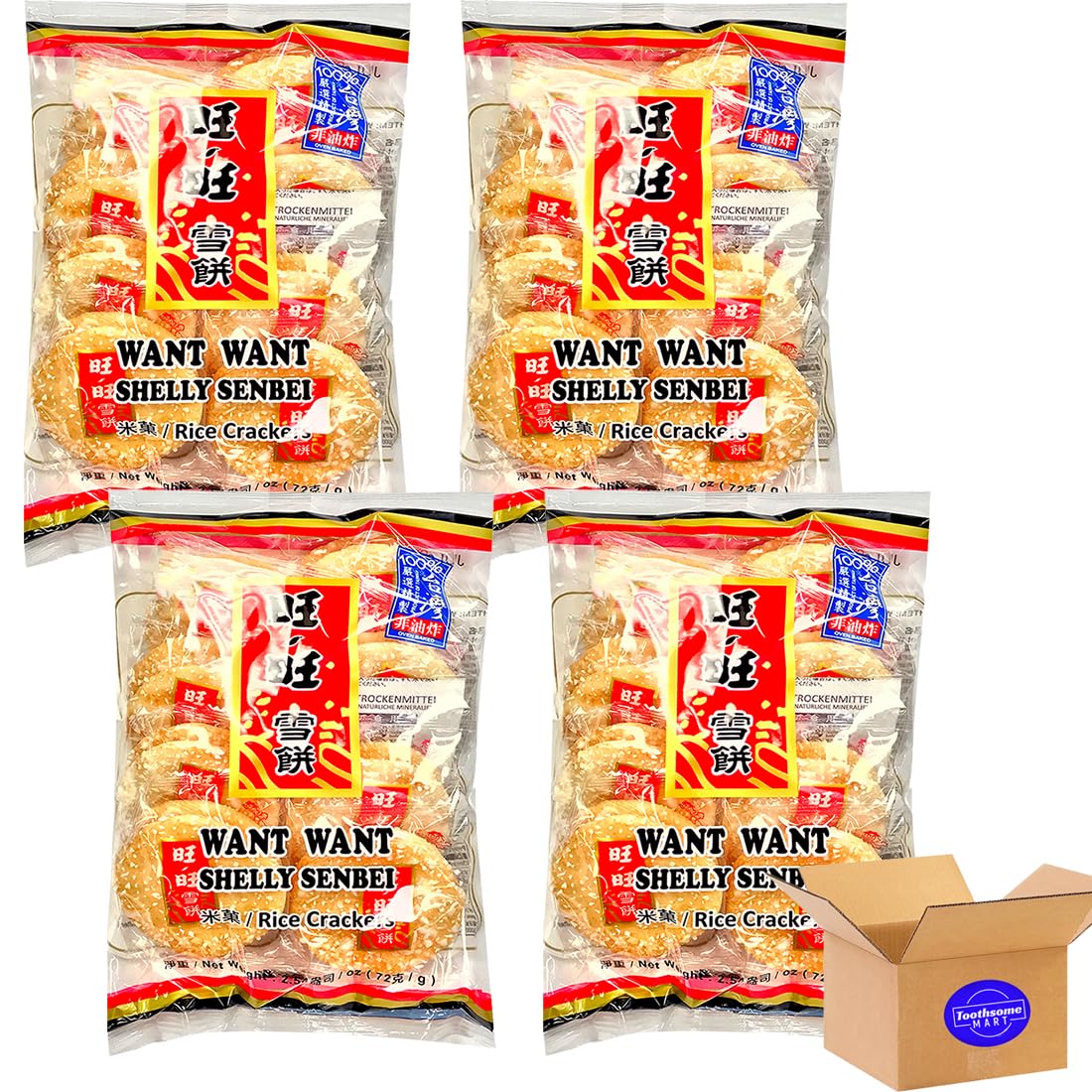 Shelly Shenbei Original Crispy Snowy Rice Cracker 2.54oz/72g pack of 4