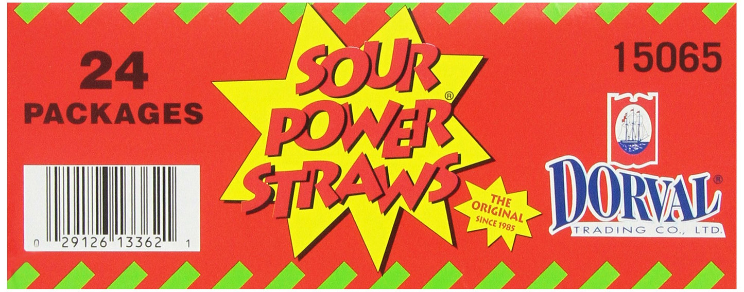 Sour Power Candy Straws, Watermelon, 1.75 Ounce, Pack Of 24