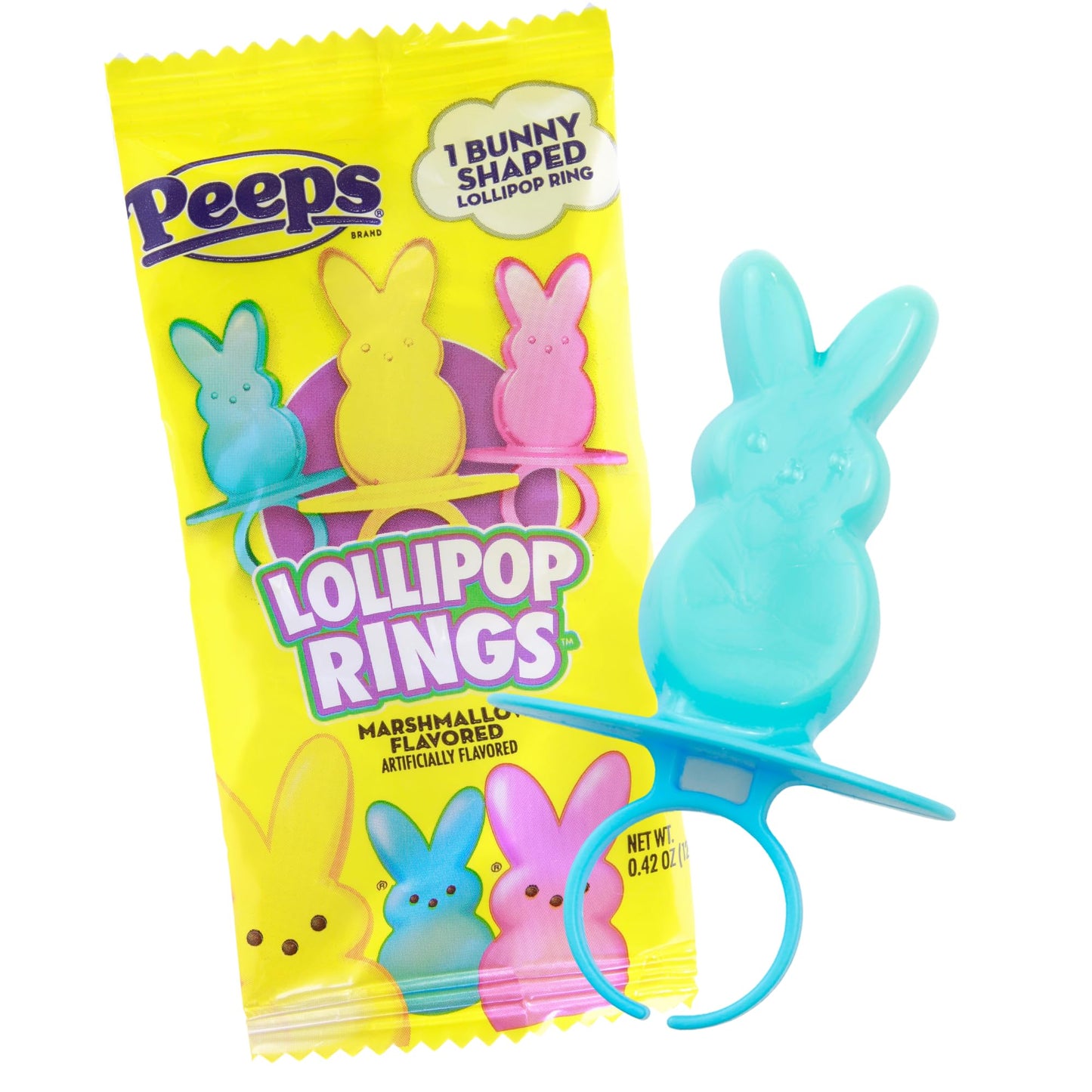 Easter Basket And Egg Hunt Candy, 2025 Peeps Lollipop Rings, Individually Wrapped Marshmallow Flavored Suckers, (6 Pack)
