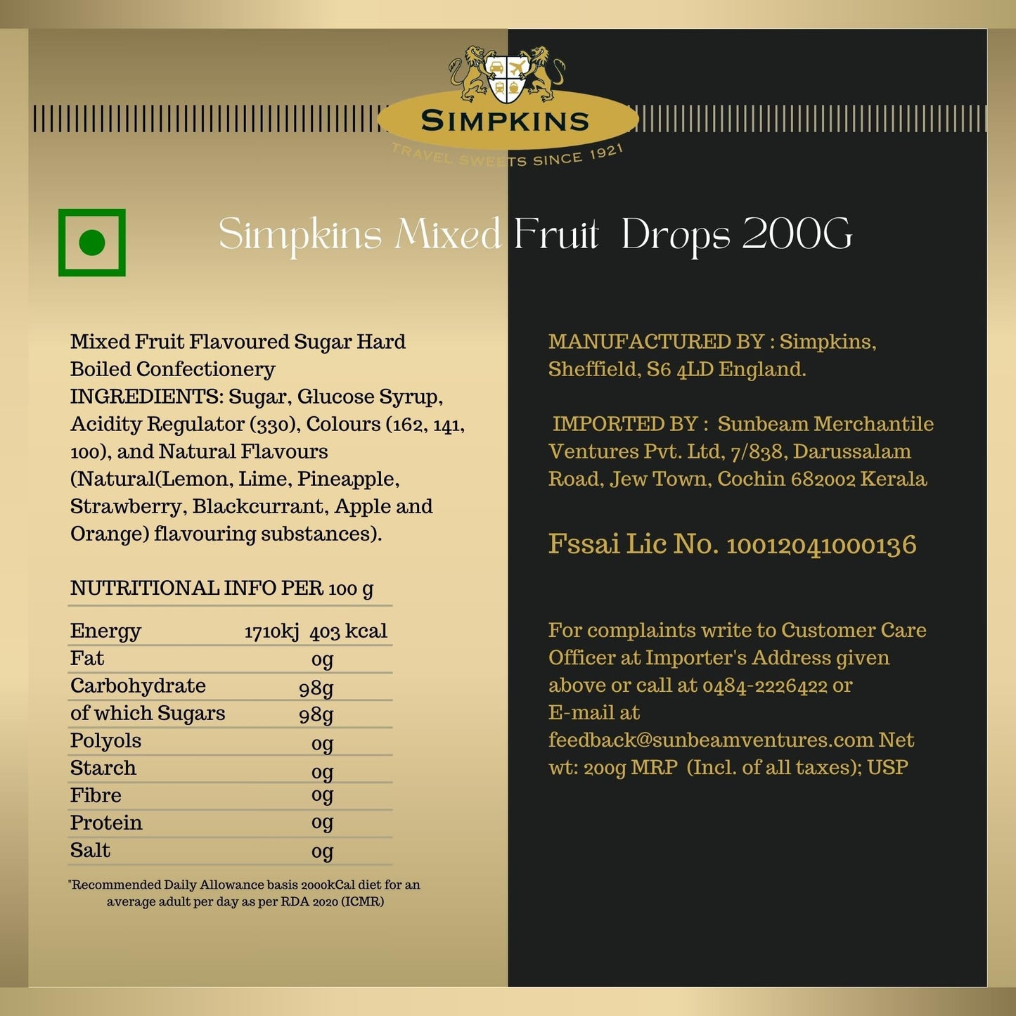 Simpkins Mixed Fruit Drops 200G, 1Er Pack (1 X 200 G)