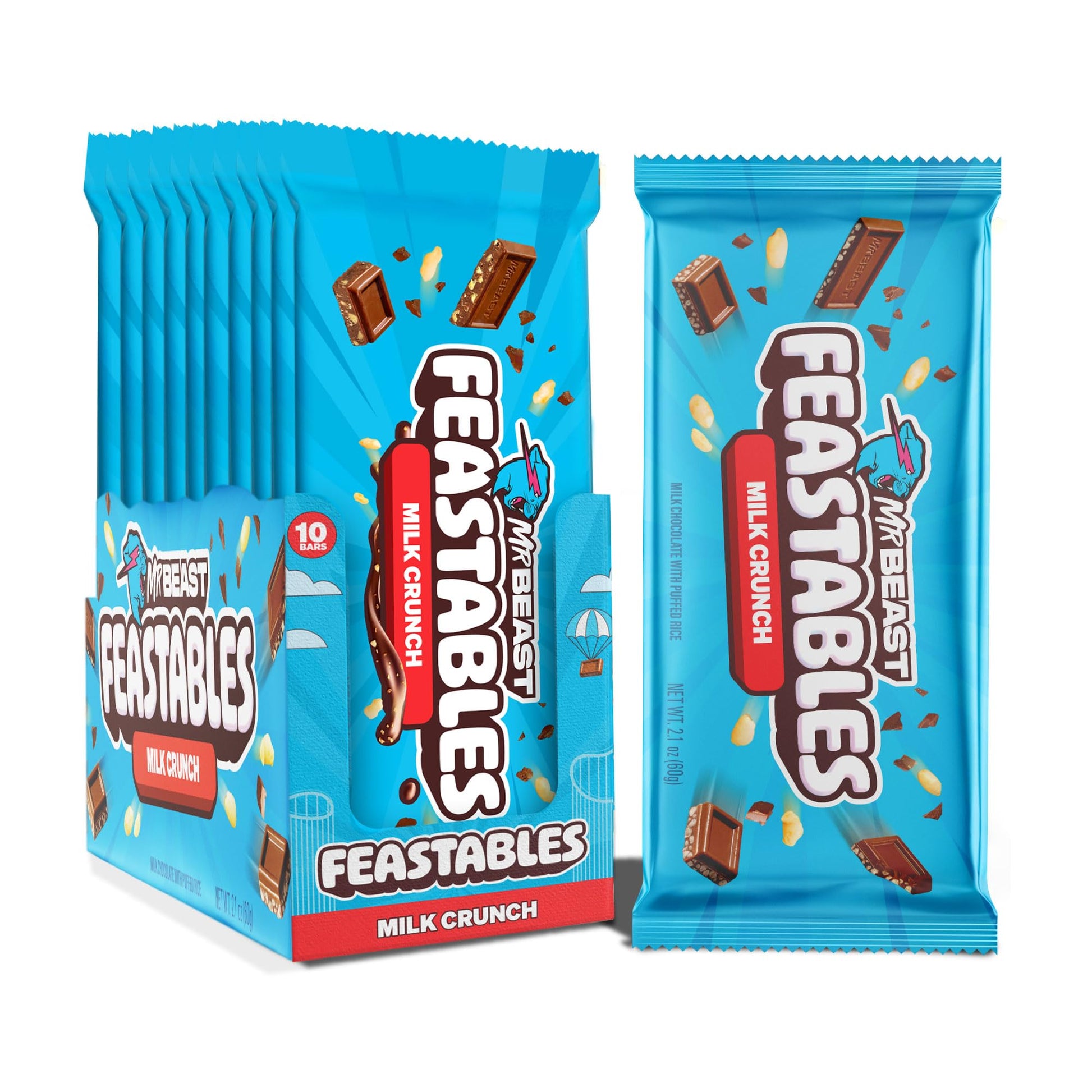 Feastables Milk Chocolate Crunch KING Size Chocolate Bar, 2.1oz (60g), 10 count
