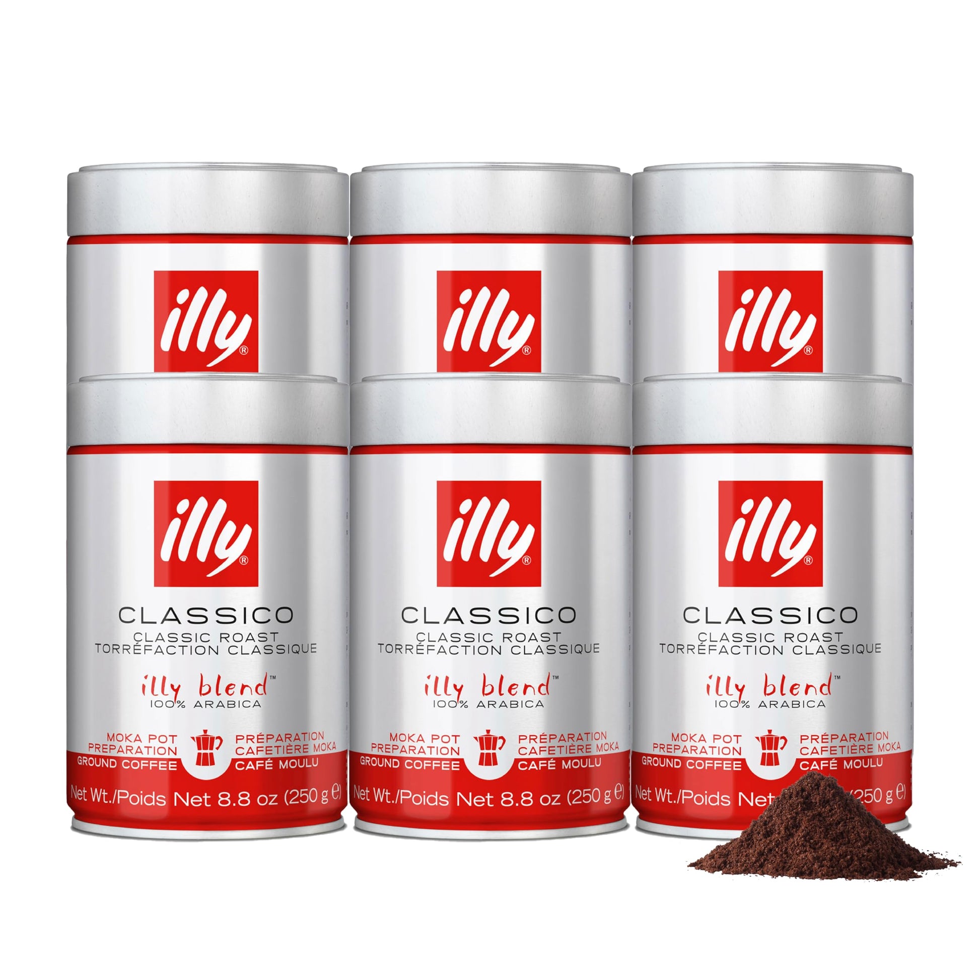 Illy Ground Moka Coffee  Classico Medium Roast  100% Arabica  Top-Grade Italian Coffee  Pre-Ground For Moka Pot Or Stovetop Brewing  8.8Oz  6 Pack