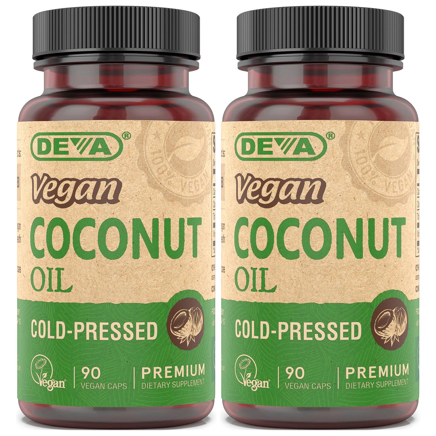 Devan Vegan Coconut Oil Units 2-Pack - Organic  Virflavor Blend  Cold-Pressed  Unrefined Coconut Oil  90 Count Ea