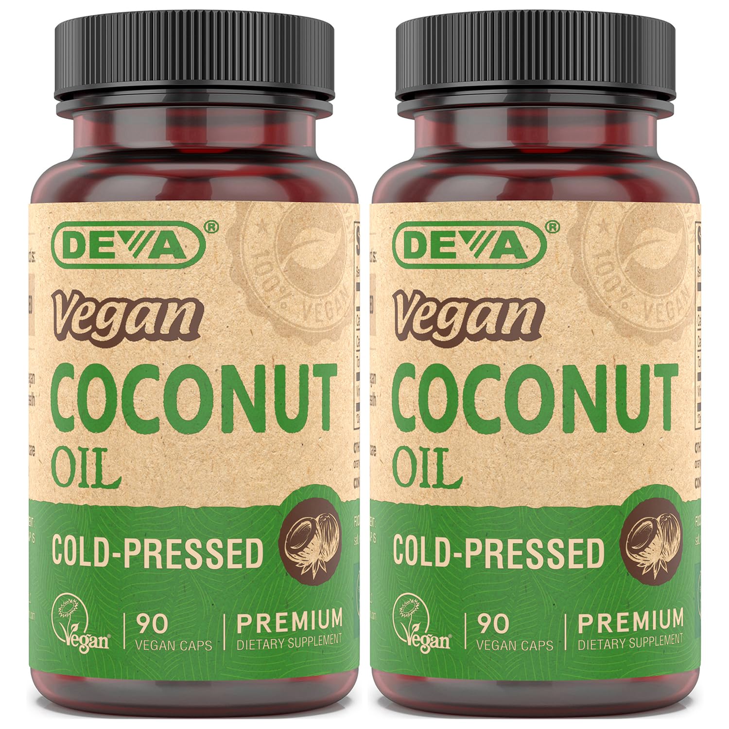 Devan Vegan Coconut Oil Units 2-Pack - Organic  Virflavor Blend  Cold-Pressed  Unrefined Coconut Oil  90 Count Ea