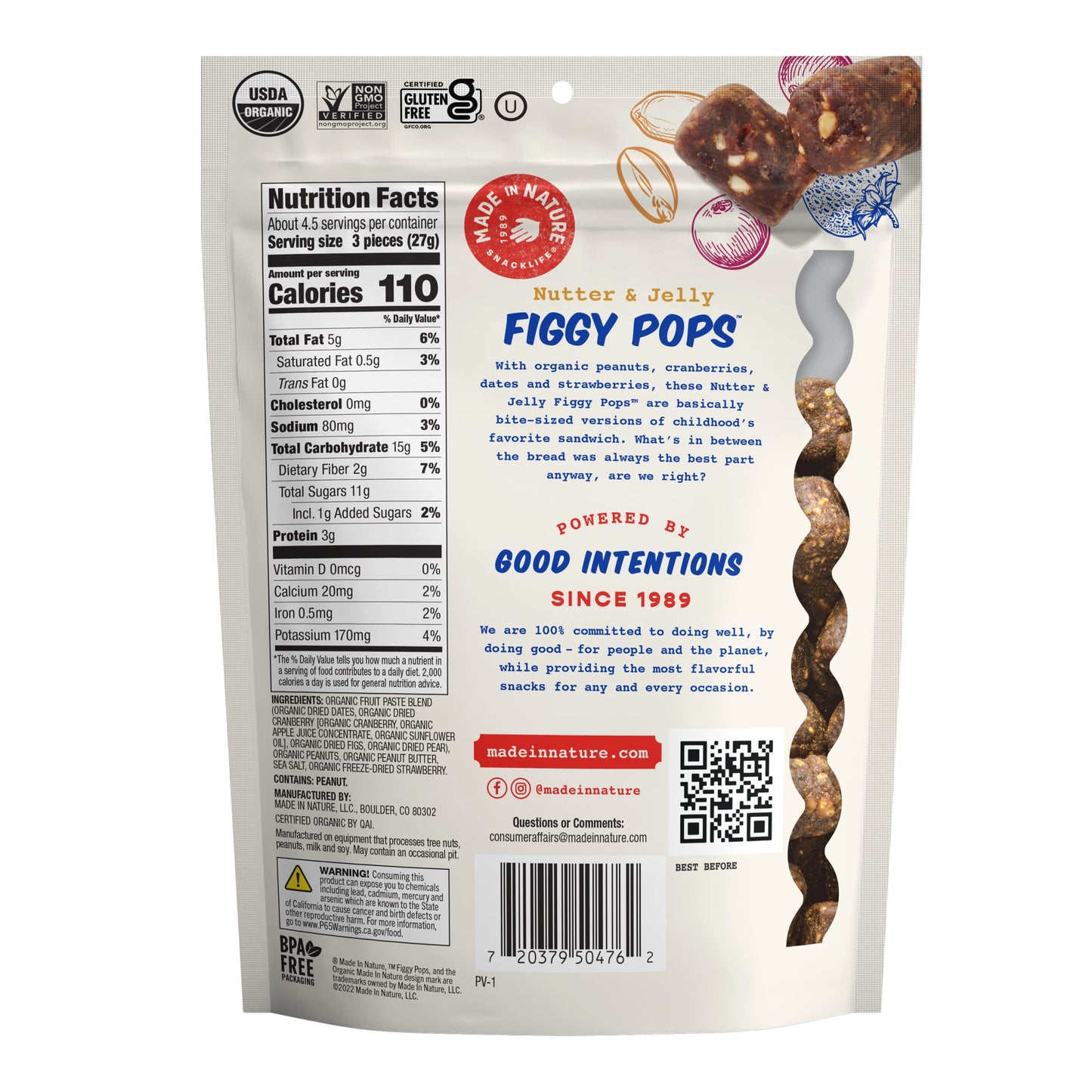 Made In Nature Organic Figgy Pops, Nutter & Jelly, 4.2 Ounce (Pack of 6) - Unbaked Fruit & Nut Energy Bites, Non-GMO, Gluten Fre