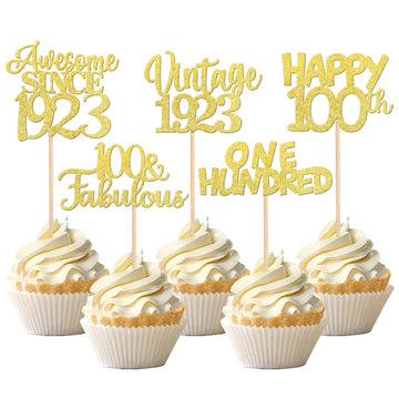 30Pcs Vintage 1923 Cupcake Toppers Glitter One Hundred Happy 100Th Birthday 100 Fabulous Cupcake Picks Awesome Since 1923 Cake D